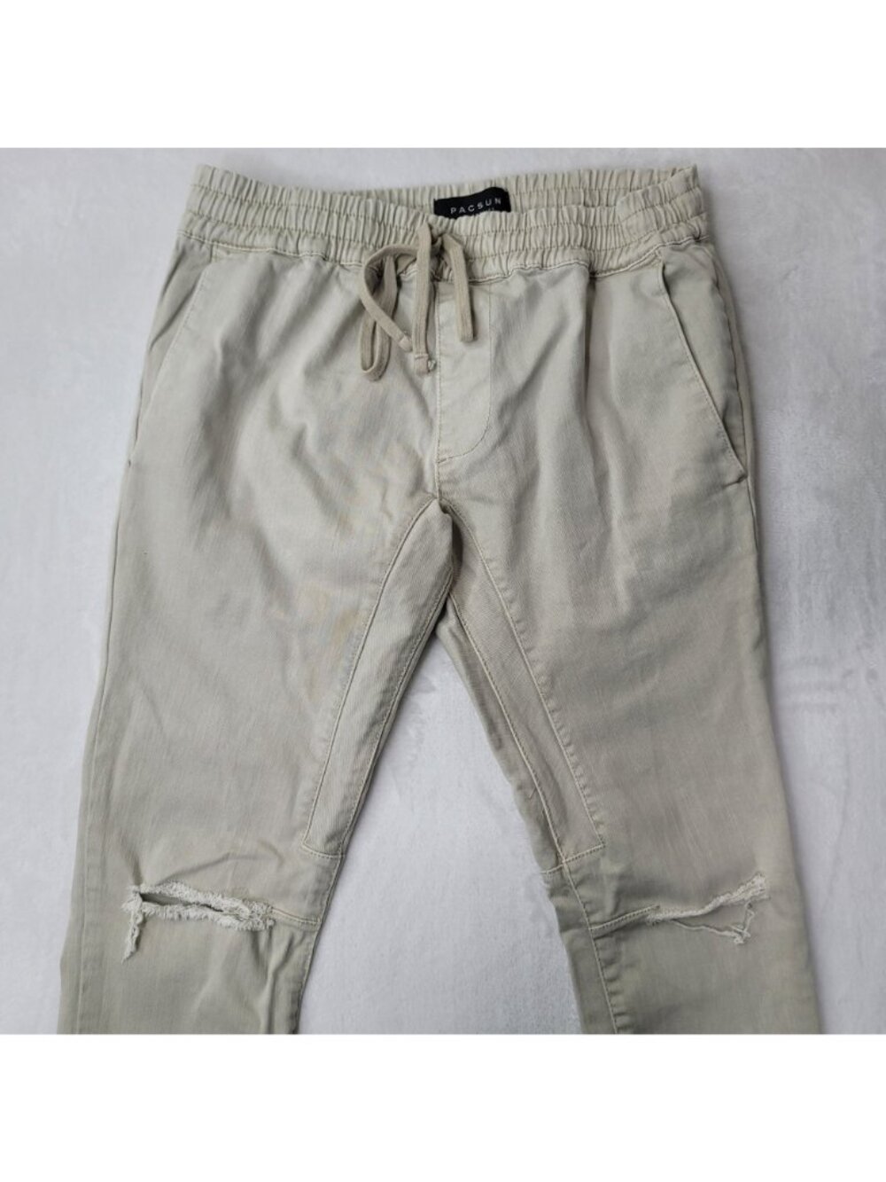 Pacsun Men's Active Stretch Beige Drawstring Zippered Ankle Jogger Pants Size S - Picture 3 of 12
